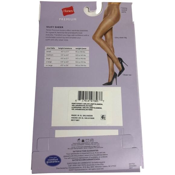 Hanes Silky Sheer Tummy Control Lightest Coverage Nude Pantyhose XL NWT - Picture 4 of 5